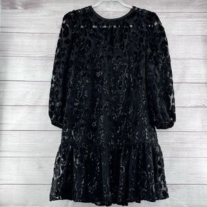 J. Crew Flutter Ruffle Mini Dress‎ Black Velvet Size 2 Leopard Print Dressy